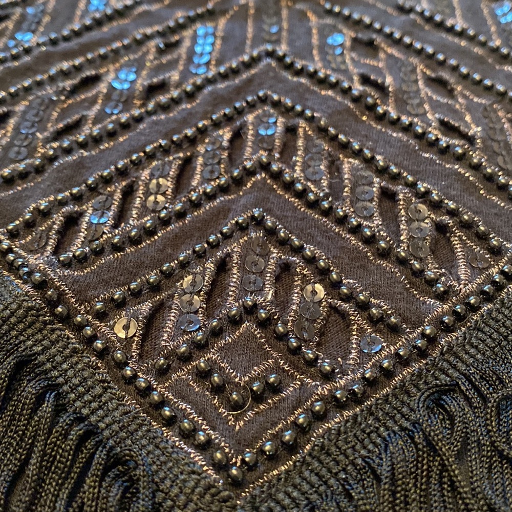 Express Black Eyelet Beaded Sequined Fringe Sleeveless Top - Picture 5 of 8